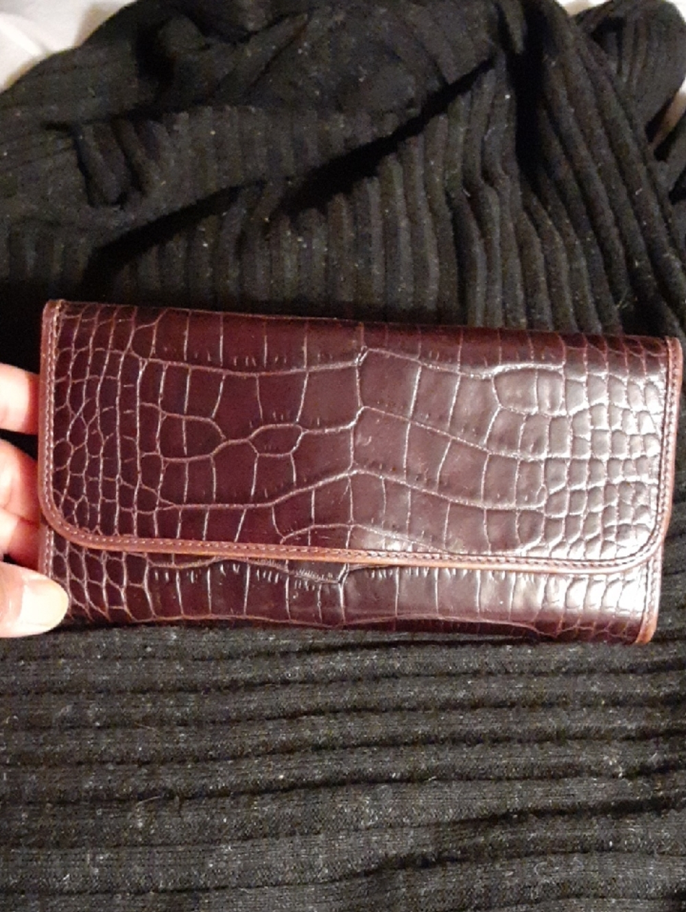 Abas Croc-Embossed Dark Brown 3 Fold Wallet